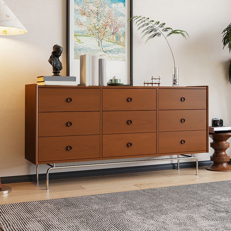 Contemporary Brown Buffet Sideboard Solid Wood Sideboard Cabinet with Drawers and Storage