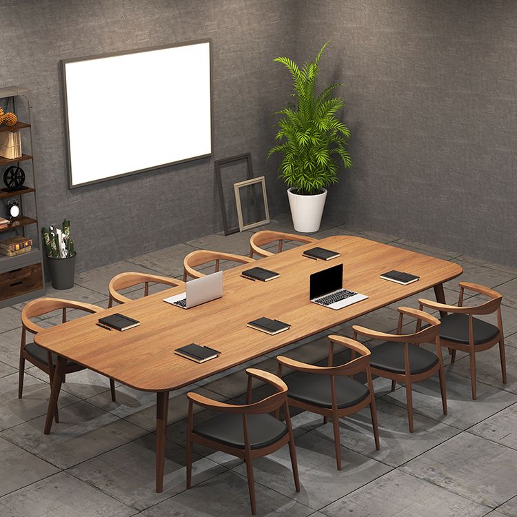 Rectangular Shaped Conference Table 4 Legs Task Desk in Brown