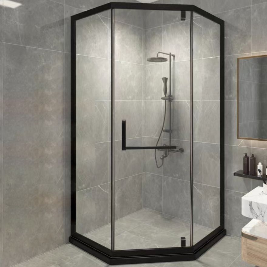 Black Semi Frameless Tempered Glass Shower Door Pivot Shower Door