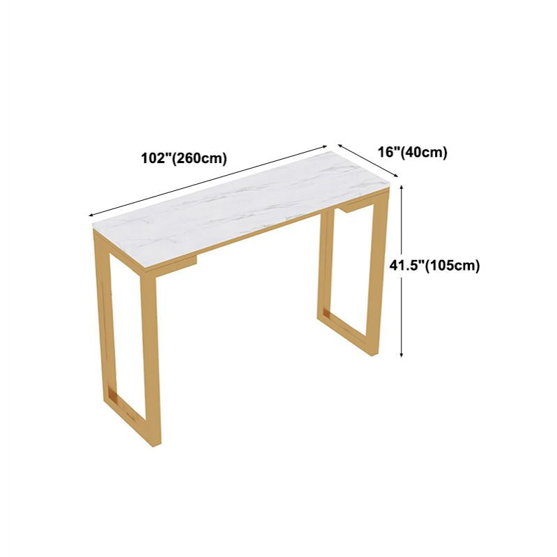 Glam White Marble Table with Rectangle Table Top Gold Sled Table - 42" H