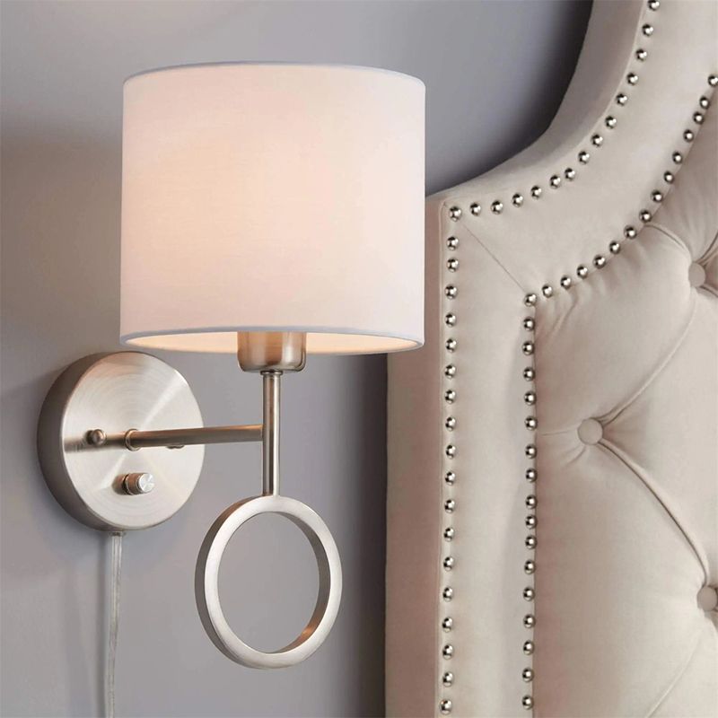 Metal Modern Wall Sconce Cylinder Shape Sconce Lights with Fabric Shade for Bedroom