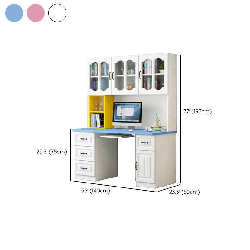 Contemporary Computer Desk with 4 Drawers and Bookshelf in Wood