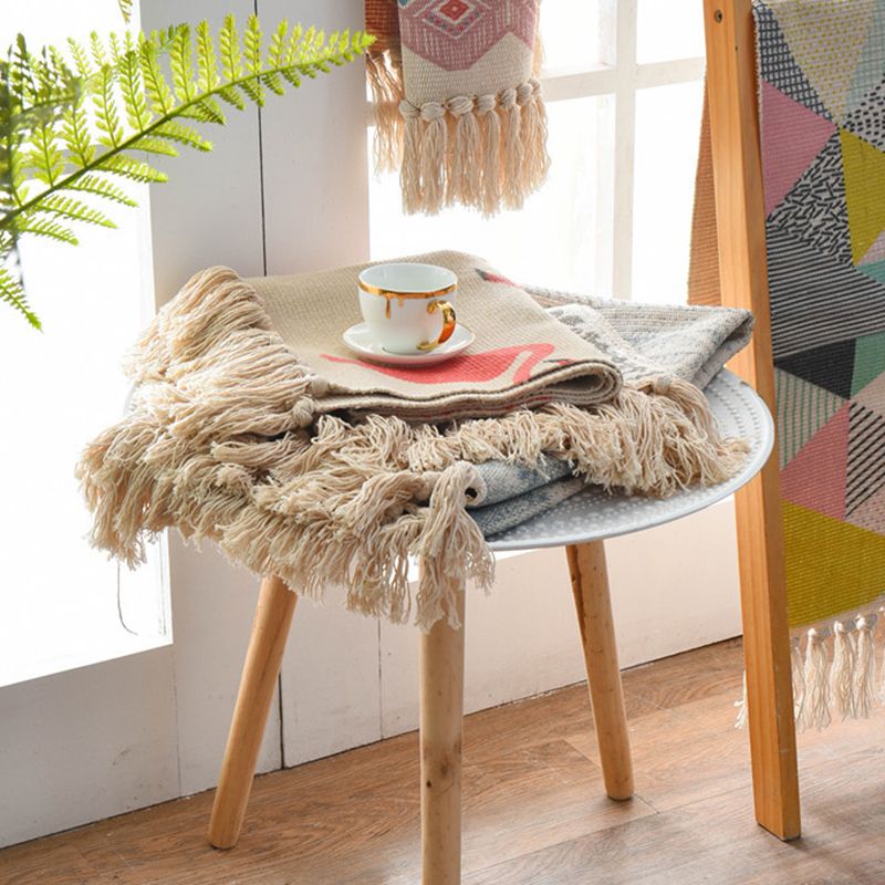 Pink Americana Pattern Carpet Polyester Bohemian Area Rug Fringe Indoor Rug for Living Room