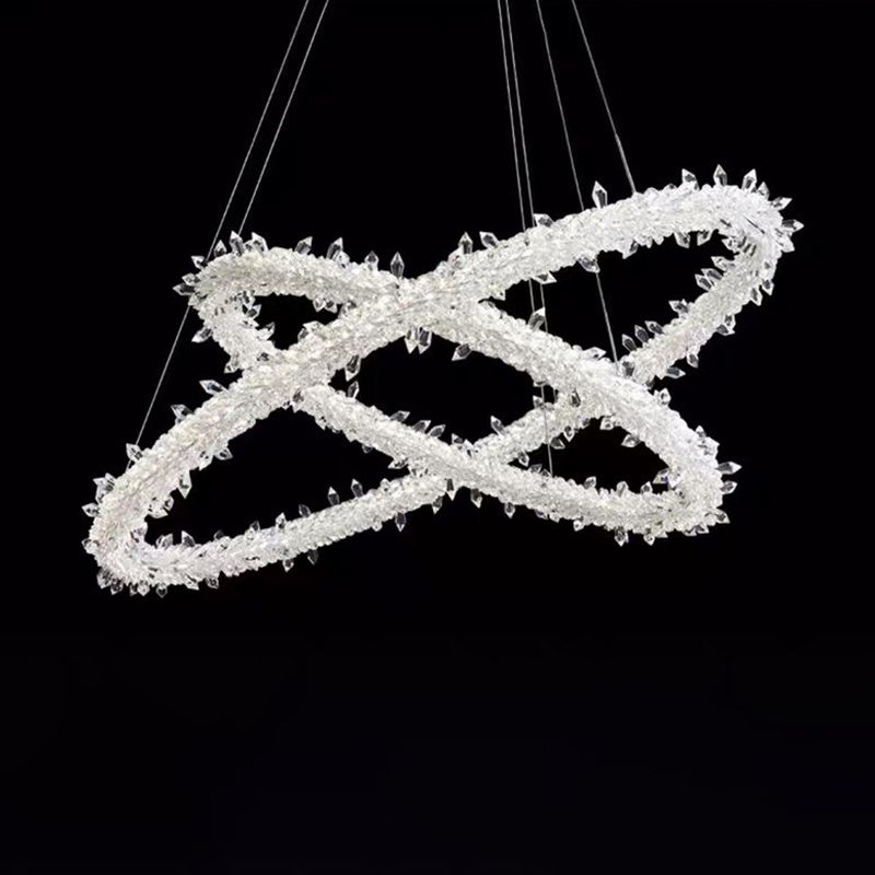 Modern LED Hanging Ceiling Light Clear Circles Pendant Light Fixture with Crystal Shade