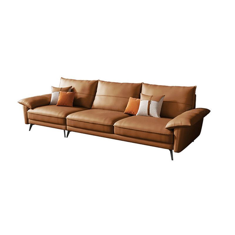 Brown Genuine Leather Sectional Sofa Set Pillow Top Arm Sectionals Couch with Pillows