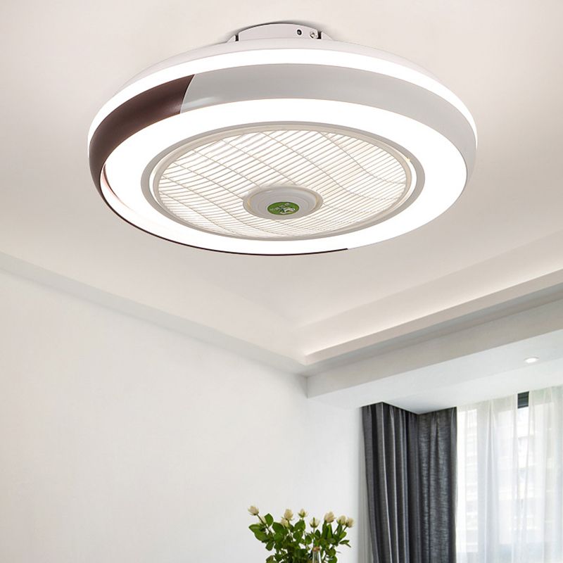 Modern Round Fan Light Fixture Metal LED Bedroom Semi Flush Mount Light