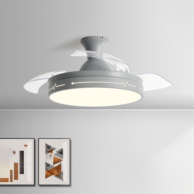 Nordic Drum Shaped Semi Flush Mount Fixture Acrylic Dining Room LED Ceiling Fan Light with Remote