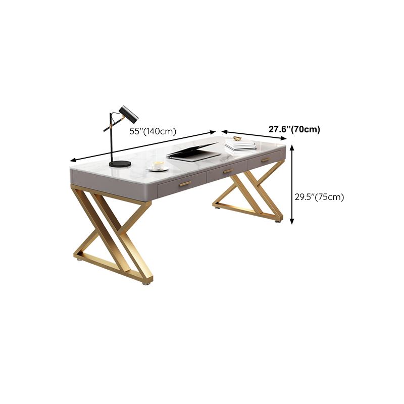 White Glam Writing Desk Rectangular Office Desk with Drawers