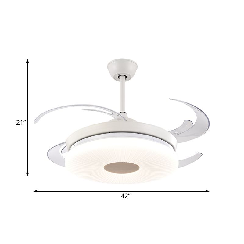 Minimalist Round Fan Lighting LED 42" Width Metal Semi Flush Ceiling Light in White for Restaurant, 8 Clear Blades