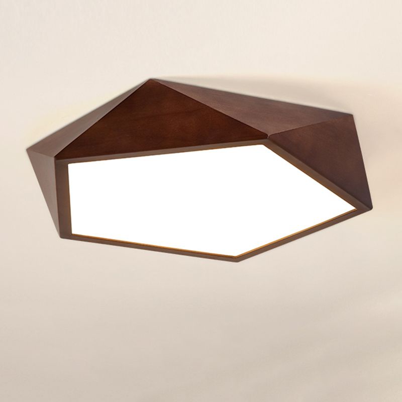 Modern LED Wood Flush Mount Geometric Shape Ceiling Lamp with Acrylic Shade for Bedroom