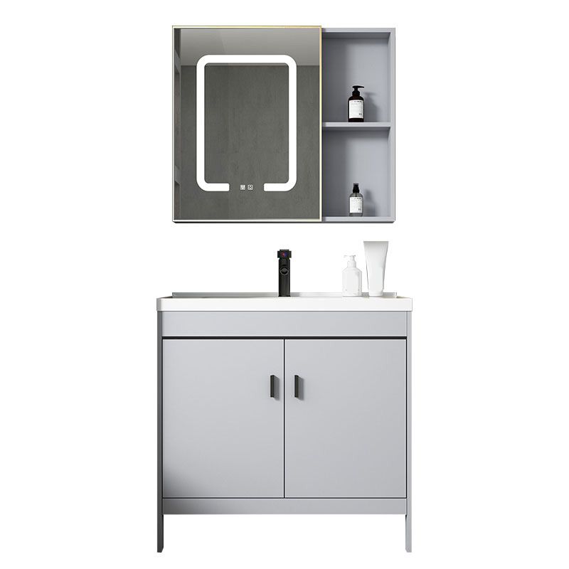 Contemporary Sink Vanity Freestanding Mirror Cabinet Open Console with Sink Set