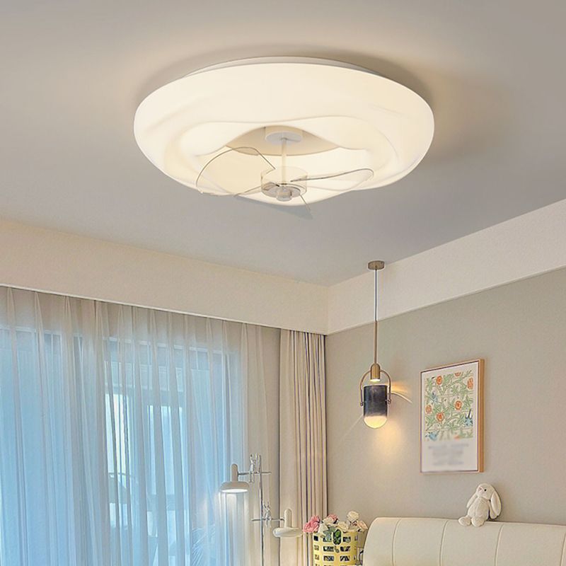 Round Shape Metal Ceiling Fans Modern Style 1-Light Ceiling Fan Fixtures in White