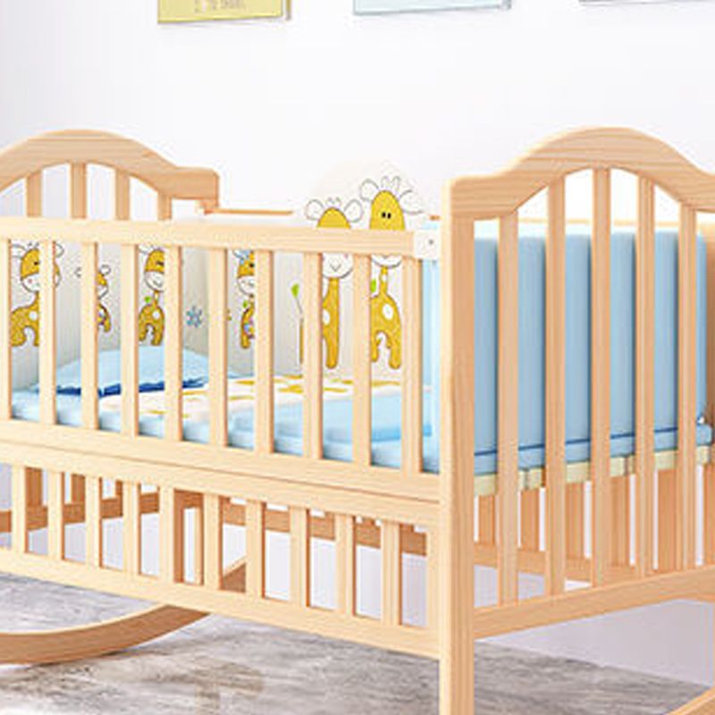 Solid Wood  Baby Crib Convertible Nursery Bed with Casters and Guardrail