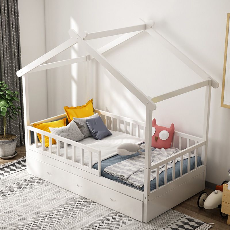 Solid Wood Nursery Crib with Casters Scandinavian Baby Crib with Guardrail