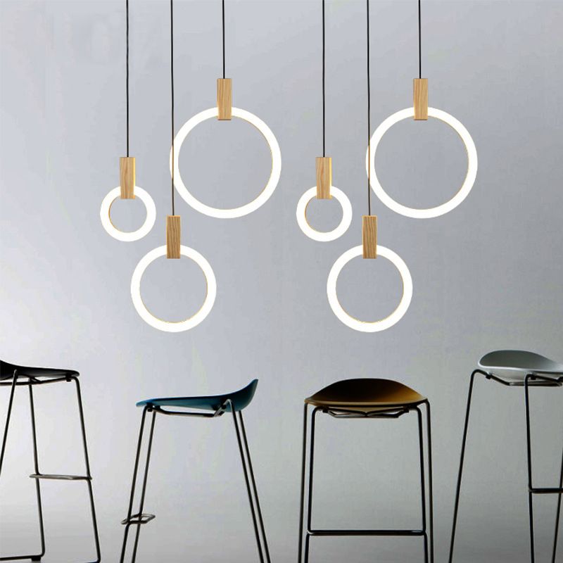 Acrylic Circle Pendant Ceiling Light Minimalist Style LED Wood Ceiling Pendant Light