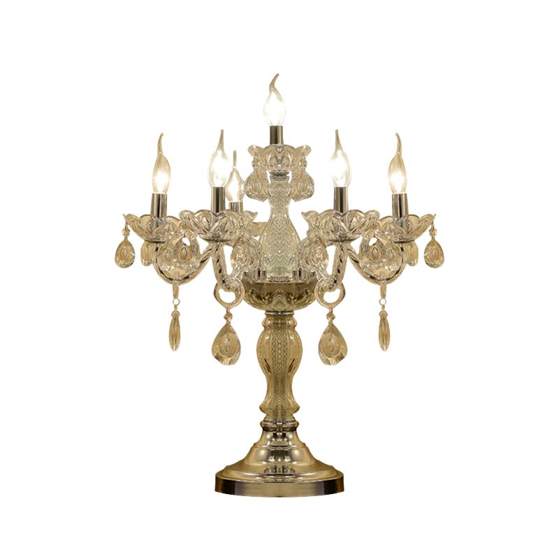 Candelabra Bedroom Table Light Traditional Clear Crystal 5/6/7 Heads Chrome Night Stand Lamp