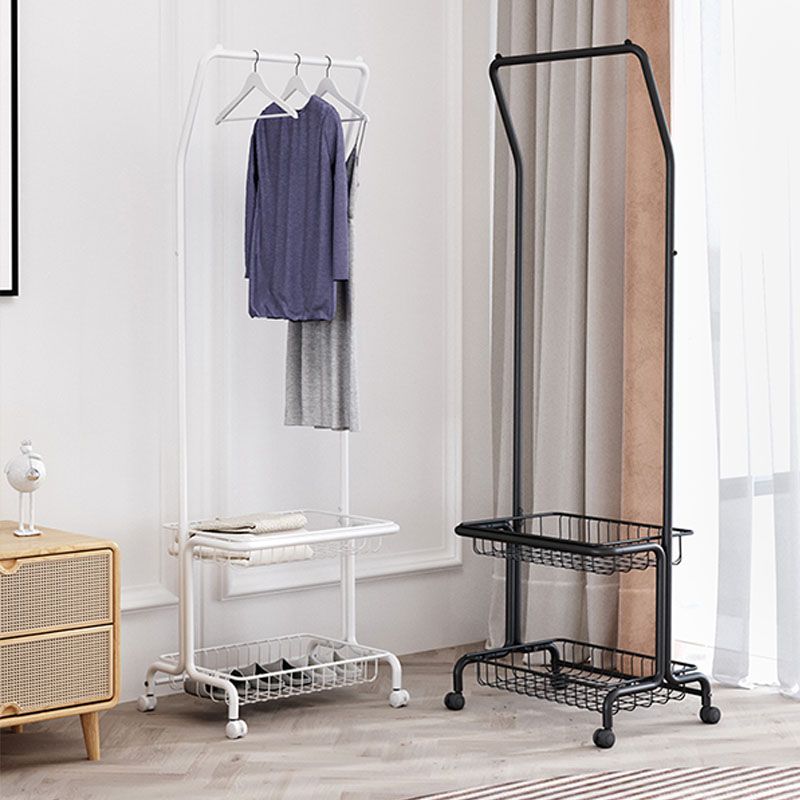 Modern Entryway Kit Coat Hanger Castors and Basket Storage Shelf Coat Rack