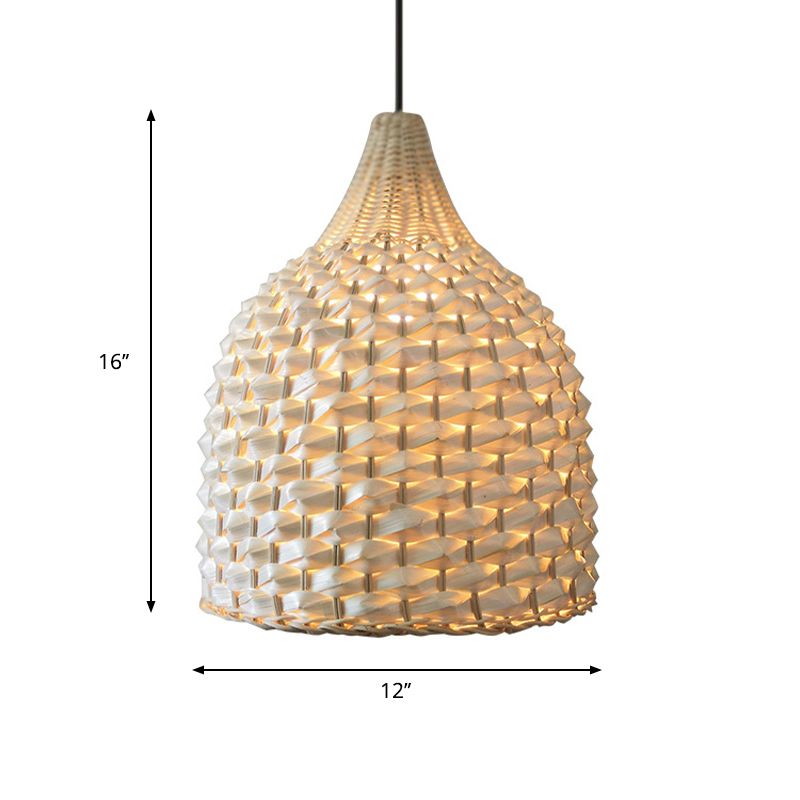 1 Glühbirnen -Esszimmer Deckenlampe moderne beige hängende Anhänger Licht mit Bellbambusschatten