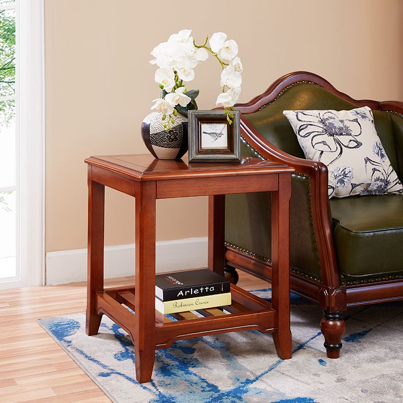 Farmhouse Brown Wood End Table, 2-Tier Side Table with Storage