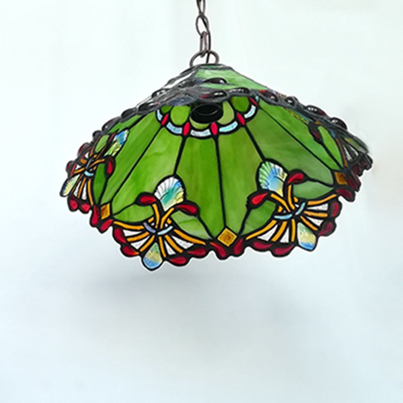 Tiffany-Style Conical Hanging Ceiling Light Stained Glass Suspended Lighting Fixture