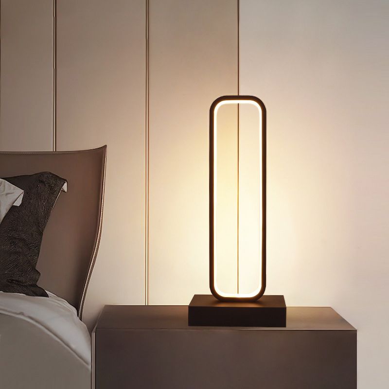 Black Rounded-Edge Rectangle Nightstand Lamp Simplicity Metal LED Table Light for Bedside