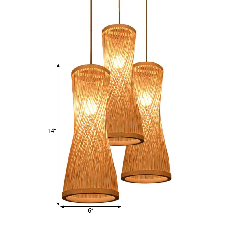 Kit de lampe suspendue à sablier beige rustique 3 têtes Batte