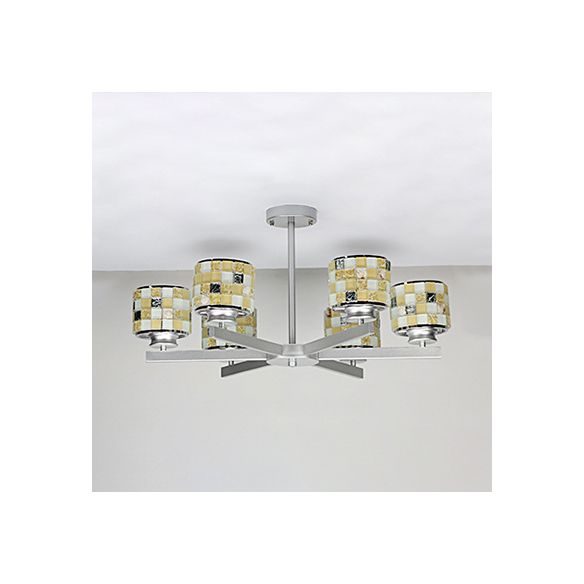 Mosaïque moderne suspendu au plafond 6 lumières Blue / jaune Verre suspendue Chandelier en finition chromée