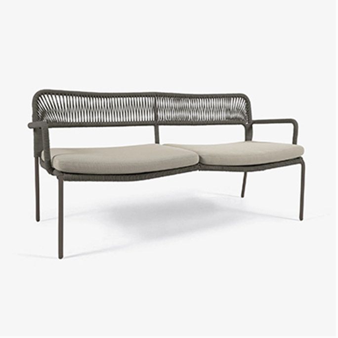 Farmhouse Outdoor Patio Sofa with UV Resistant Cushion in Metal Frame