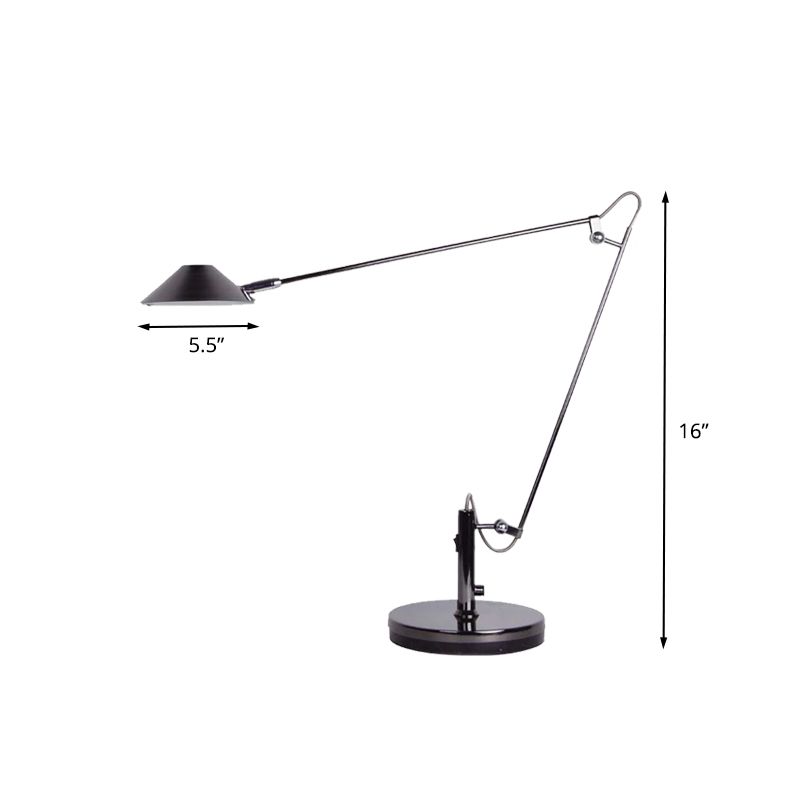 Black Conical Table Lighting Industrial Metal LED Office Task Lamp with Adjustable Long Arm