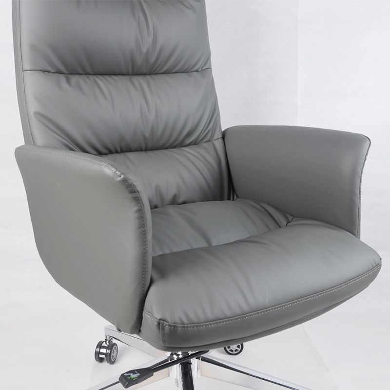 High Back Managers Chair Faux Leather Office Chair in Gray with Wheels