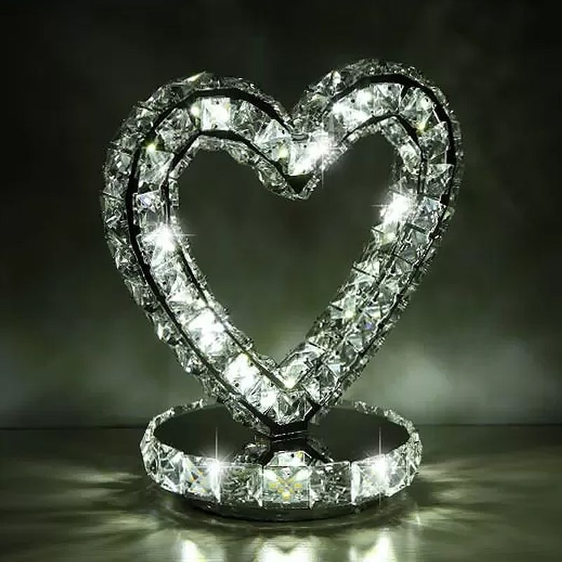 Crystal Encrusted Clear LED Night Lamp Crescent/Circle/Loving Heart Romantic Modern Table Light in Warm/White Light