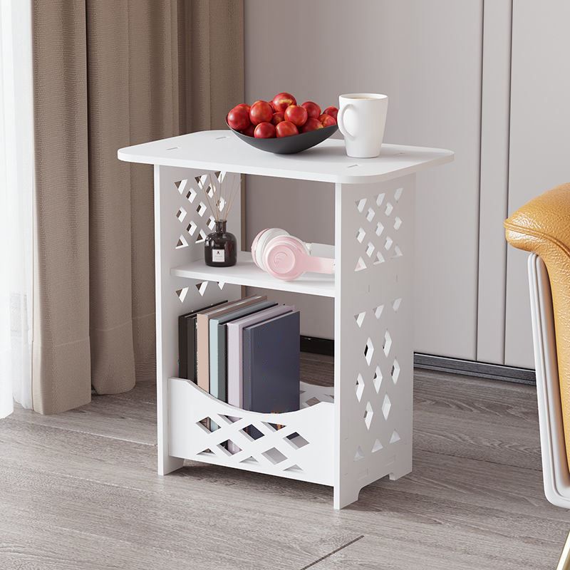 Modern Imitation Wood Nightstand Open Storage White Shelf Included Night Table