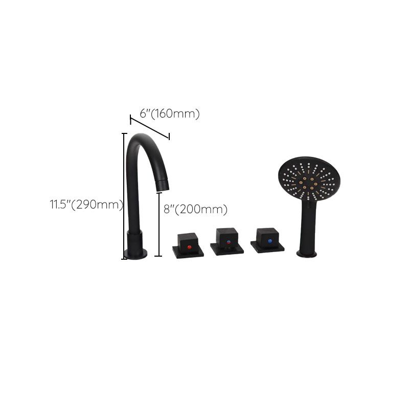 Modern Brass Tub Faucet in Black with 3 Handles Deck Mount Bathroom Faucet