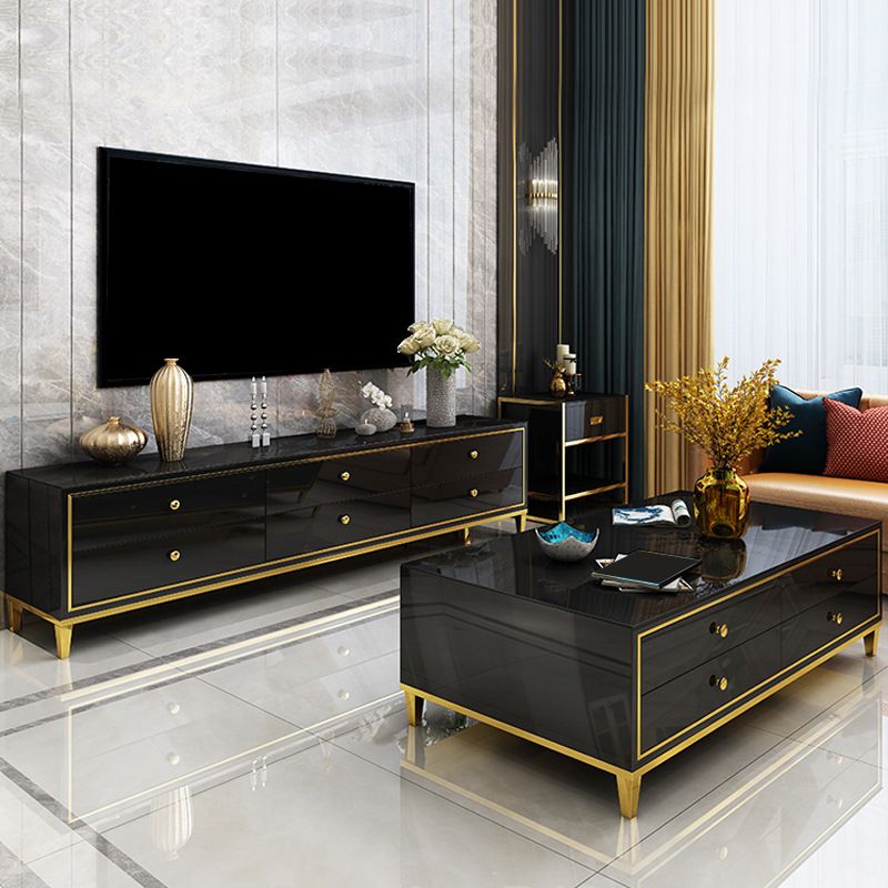 Glam Glass TV Stand Console Enclosed Storage TV Media Stand with Legs for Living Room