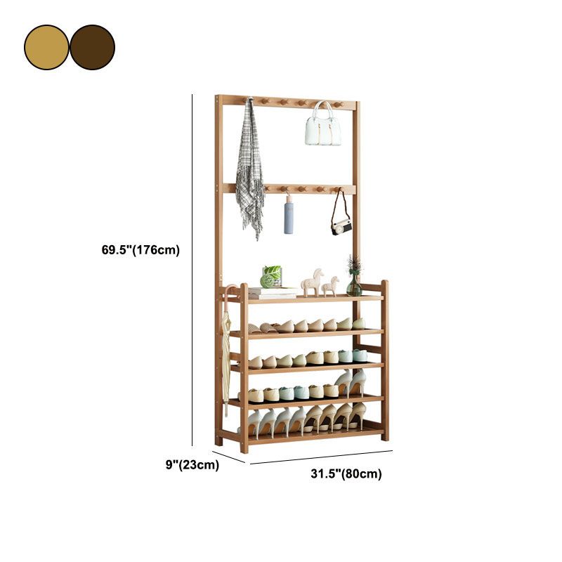 Modern Style Coat Rack Free Standing Solid Bamboo Hooks Design Coat Rack With Shelves