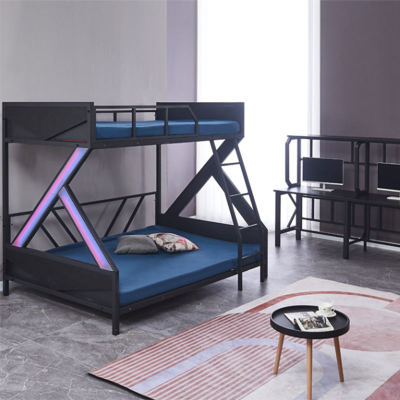 Contemporary Bunk Bed Metal Black with Guardrail No Theme Slat Headboard