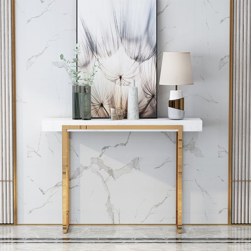 Rectangle Marble and Metal Glam Console Table in Black and White