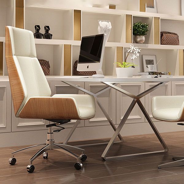 Modern Style Swivel Task Chair Faux Leather Office Chair with Fixed Arms