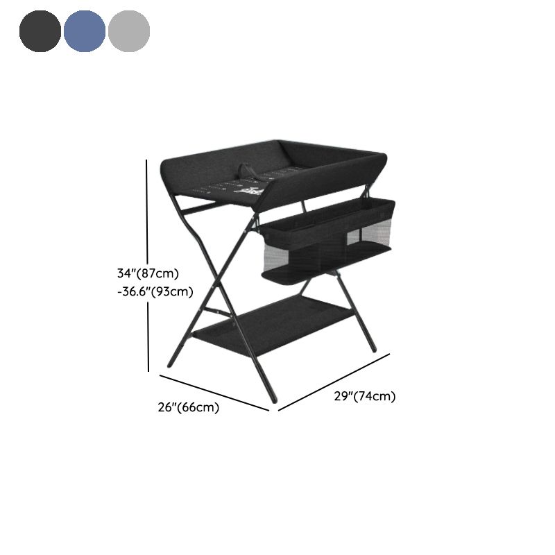 Portable Changing Table Metal Frame with Storage Basket and Safety Belt