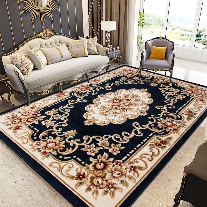 Retro Multicolor Floral Rug Polyster Western Area Rug Easy Care Machine Washable Carpet for Living Room