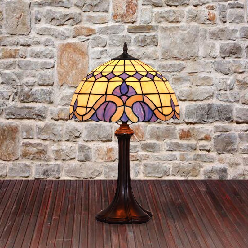 1 Head Bedroom Night Light Tiffany Coffee Table Lighting with Grid Patterned Stained Glass Shade