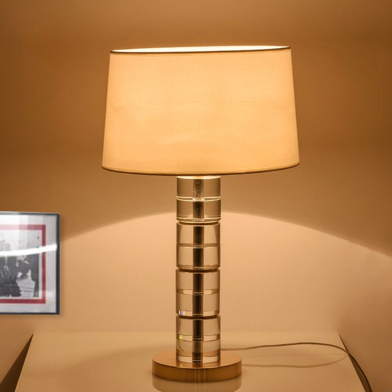 Gold Drum Shape Task Lighting Modernism 1 Bulb Fabric Reading Lamp for Living Room