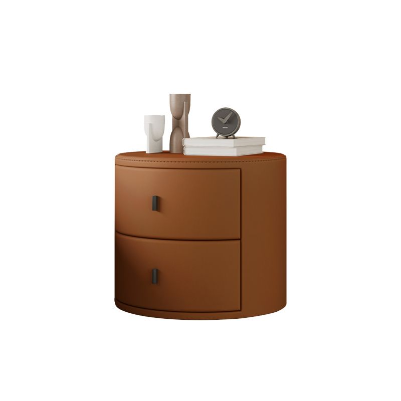 Faux Leather Oval Nightstand with 2-Drawer Wood Bedside Table for Nursery