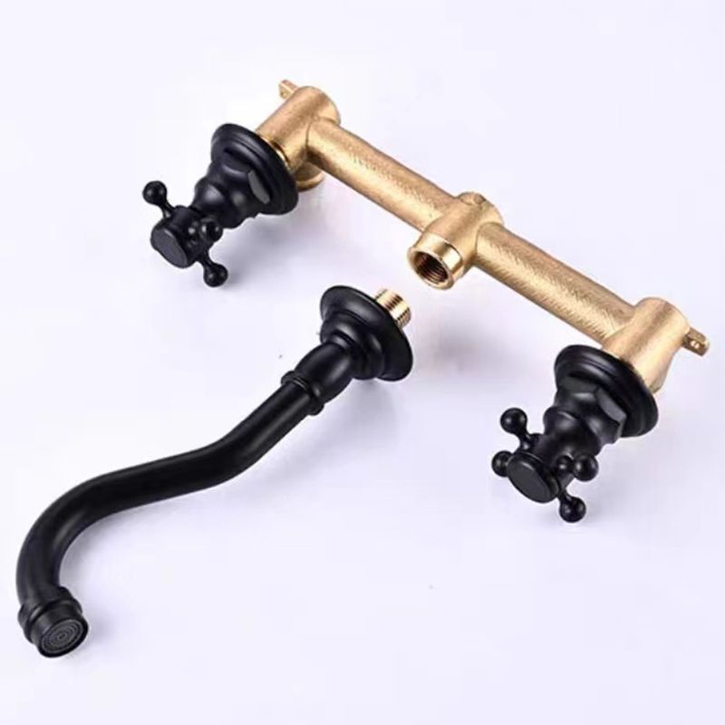 3 Holes Faucet Glam Style Wall Mounted Faucet with 2 Cross Handles