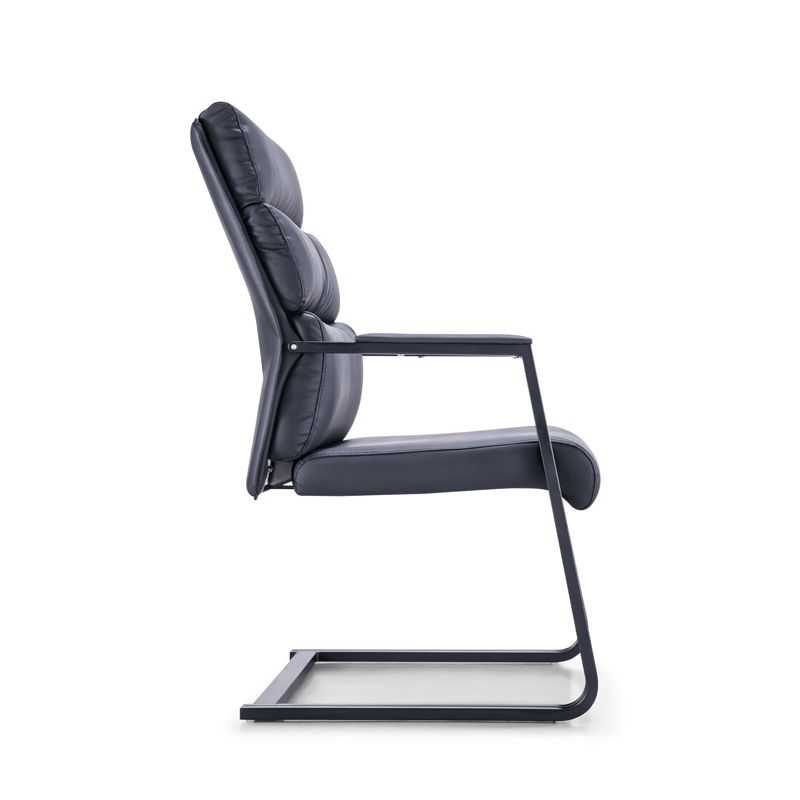 Modern No Wheels Desk Chair Faux Leather Black High Back Chair