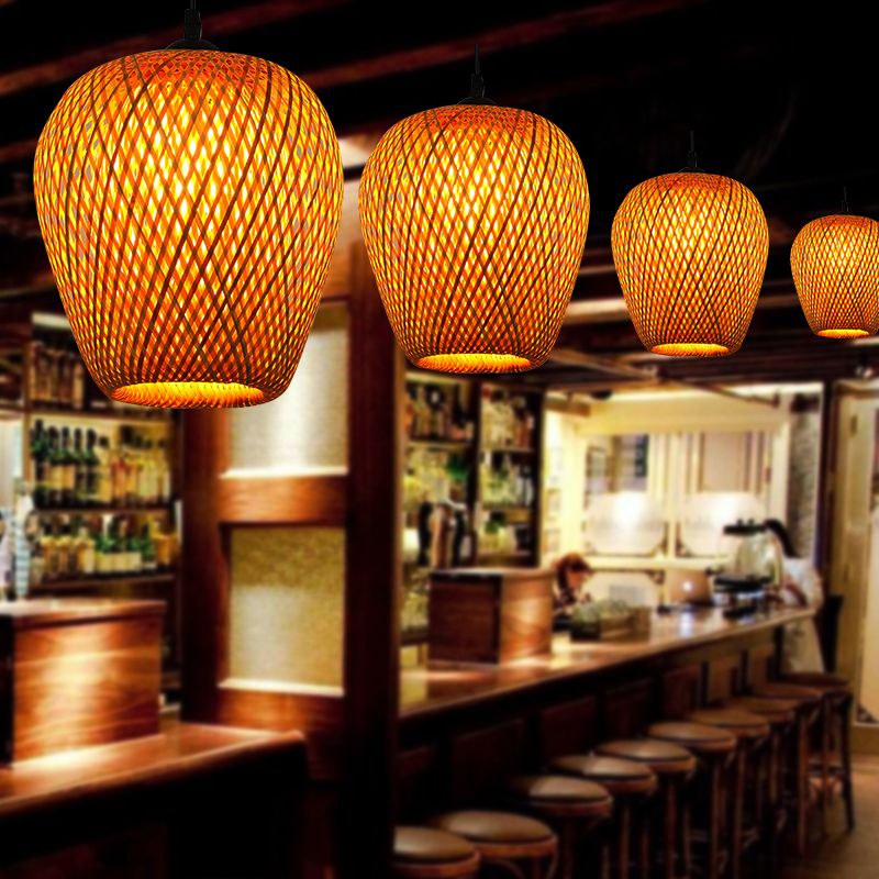 Luce sospensione rattan investita semplicità a 1 illuminazione a pendente in legno a pendente