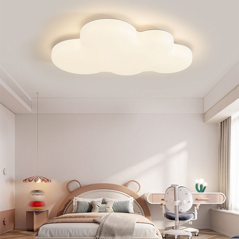 Kids Flush Mount Cloud Metal Ceiling Mounted Fixture in White for Bedroom