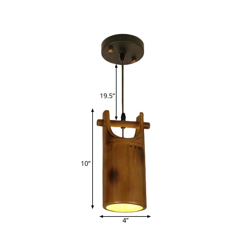 1 Light Hanging Pendant Light Farm Dining Room Ceiling Lamp with Barrel Bamboo Shade in Brown