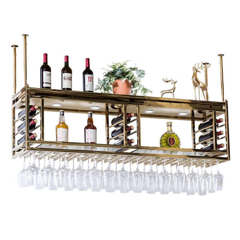 Kitchen Metal Hanging Wine Holder with Glass Holder & Storage Shelf