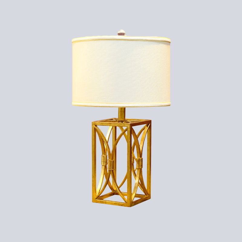 Cylinder Fabric Nightstand Lighting Modern Metal 1 Light Gold Night Light for Living Room